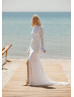 Long Bell Sleeves Ivory Lace Slit Stunning Wedding Dress